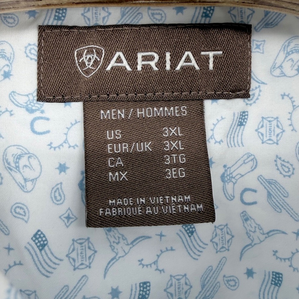 Ariat Jameson Classic Fit Short Sleeve Shirt Mens 3XL White Blue Western AOP - Picture 3 of 10